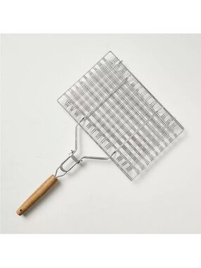 Hearth & Hand Stainless Steel Grill Basket w/ Wood Handle for Grilling Summer